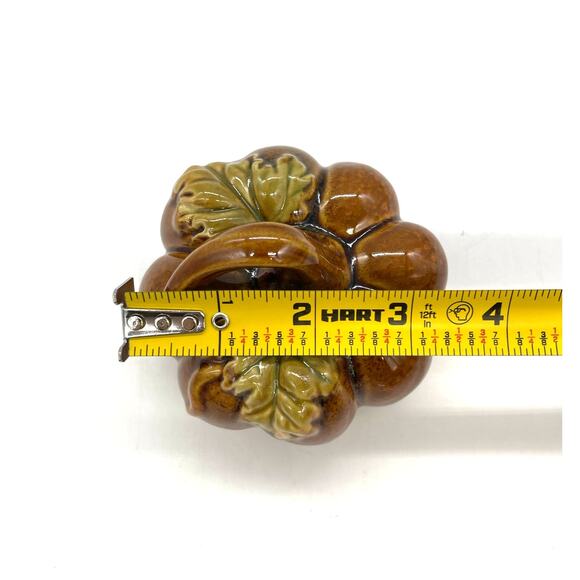 Greenbrier International Brown Ceramic Pumpkin Fall Autumn Thanksgiving 3.25"x3" - Picture 3 of 4